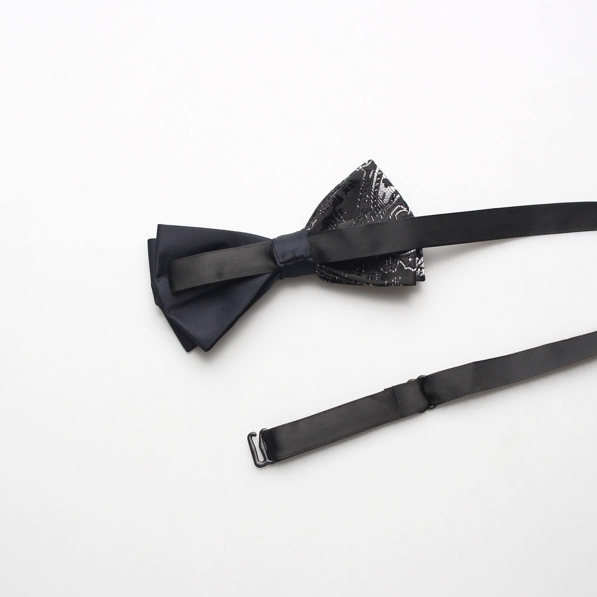 Men's Novel Paisley Printed Splicing Black Bow Tie - Image 5