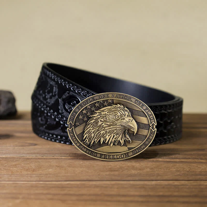 Men's DIY Patriotic Bald Eagle USA Flag Buckle Leather Belt - Image 15
