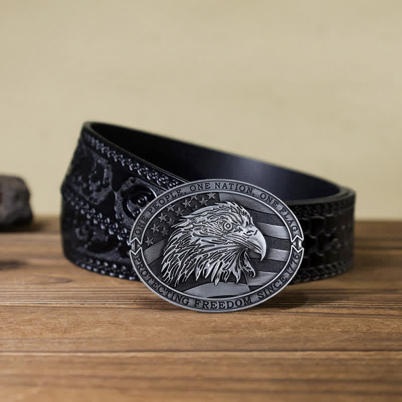 Men's DIY Patriotic Bald Eagle USA Flag Buckle Leather Belt - Image 16