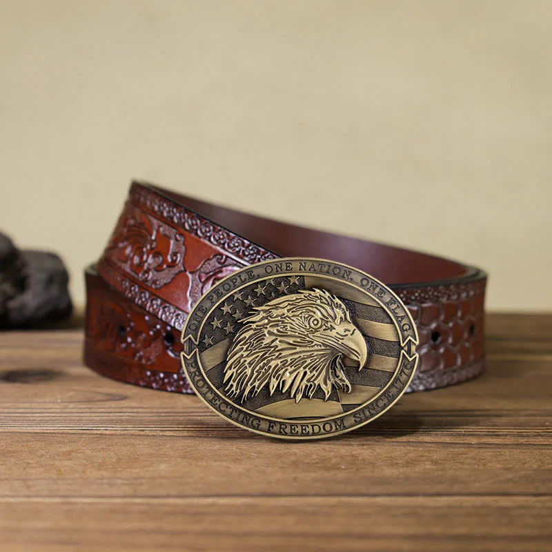 Men's DIY Patriotic Bald Eagle USA Flag Buckle Leather Belt - Image 18