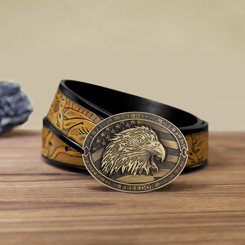 Men's DIY Patriotic Bald Eagle USA Flag Buckle Leather Belt - Image 21