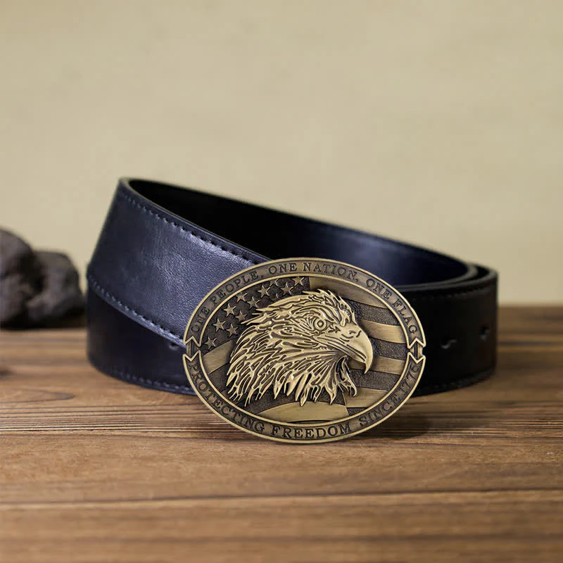 Men's DIY Patriotic Bald Eagle USA Flag Buckle Leather Belt - Image 6