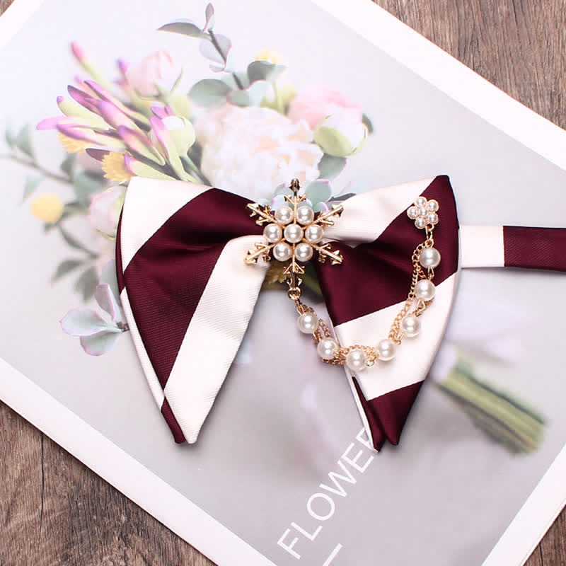 Men's Pearl Striped Oversized Pointed Bow Tie - Image 2