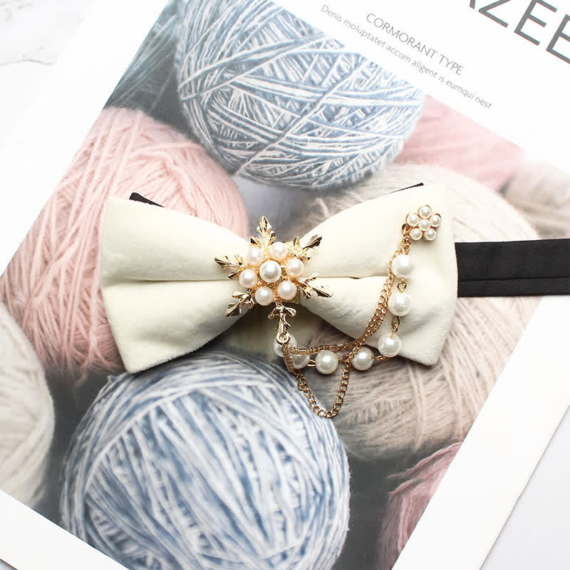 Men's Pearls Snowflake Chain Plain Bow Tie - Image 2