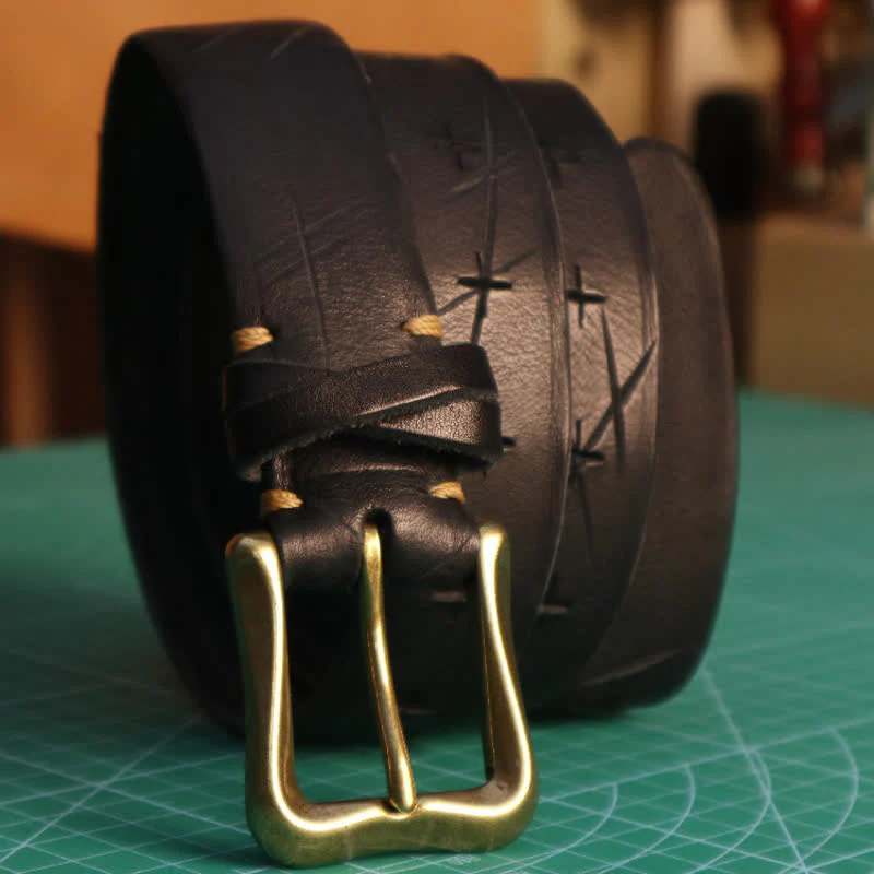 Men's Personality Hand-Cutting Cross Design Leather Belt - Image 2
