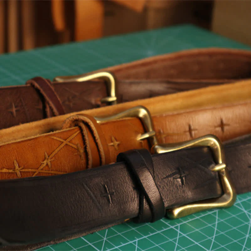 Men's Personality Hand-Cutting Cross Design Leather Belt - Image 3