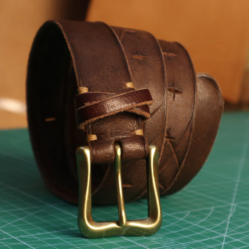 Men's Personality Hand-Cutting Cross Design Leather Belt - Image 5