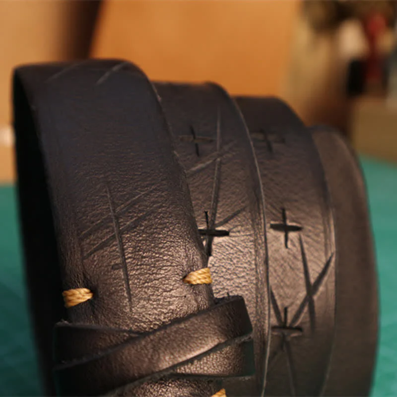 Men's Personality Hand-Cutting Cross Design Leather Belt - Image 7