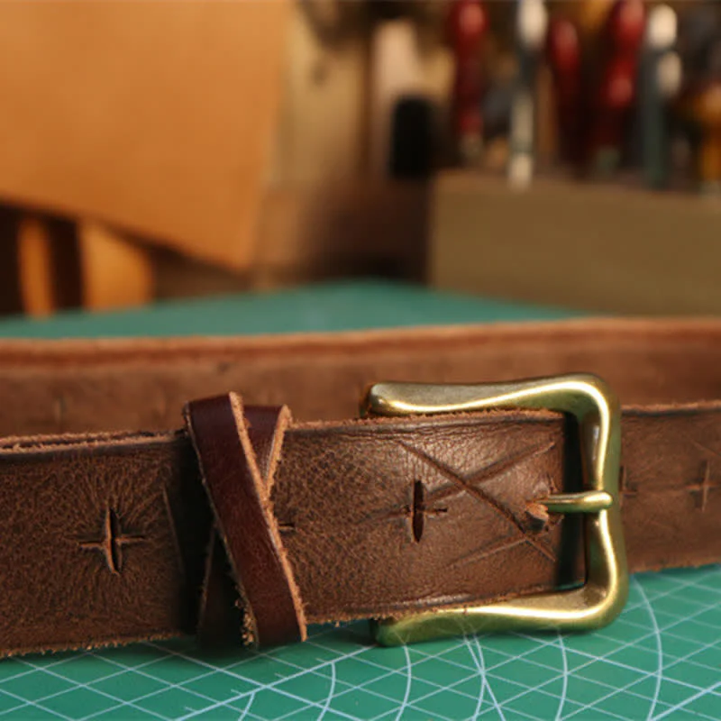 Men's Personality Hand-Cutting Cross Design Leather Belt - Image 9