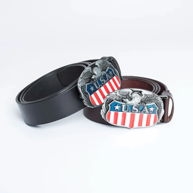 Men's Personality USA Flag Flying Eagle Leather Belt - Image 2