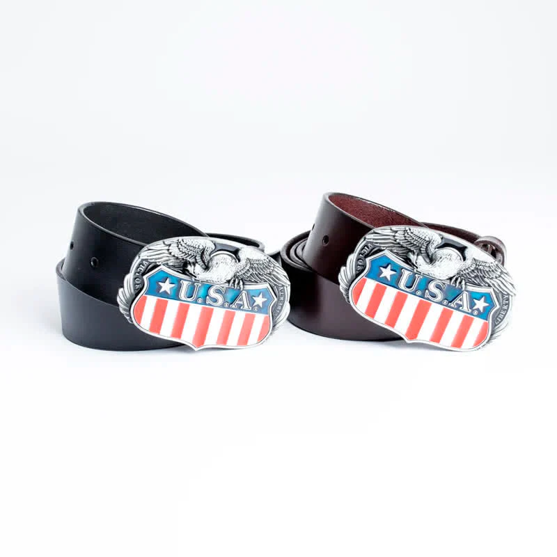 Men's Personality USA Flag Flying Eagle Leather Belt - Image 8