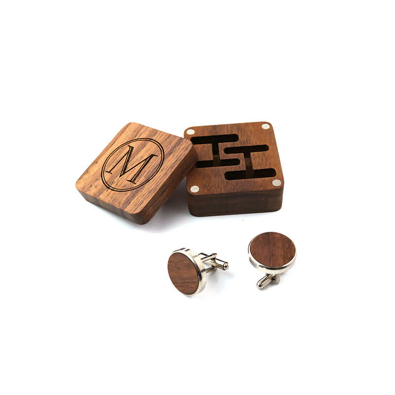 Men's Custom Letter Engrave Box Wooden Cufflinks - Image 10