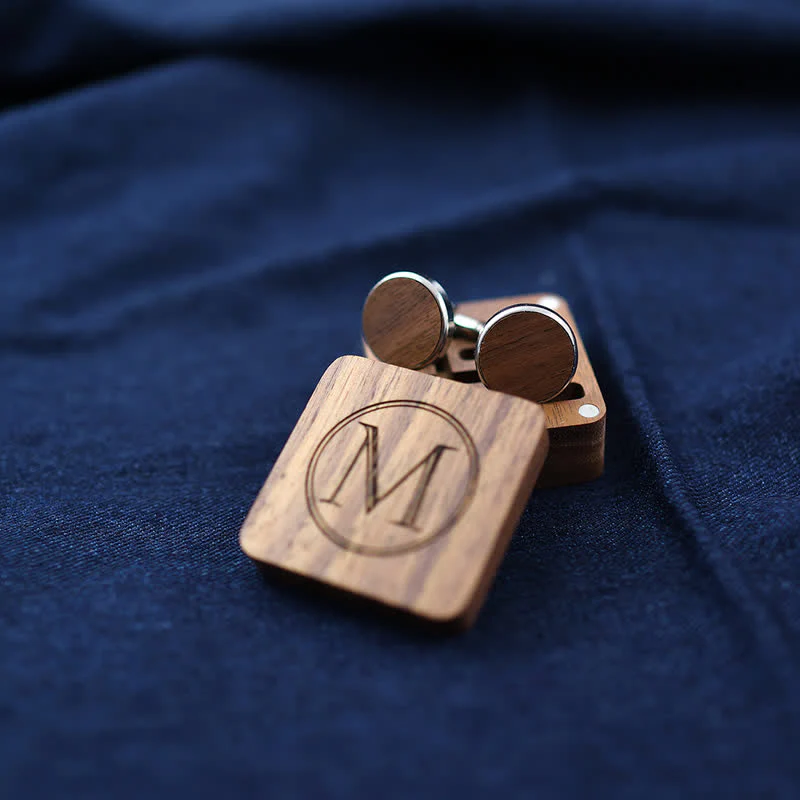 Men's Custom Letter Engrave Box Wooden Cufflinks - Image 4