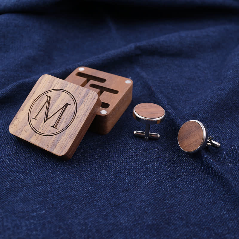 Men's Custom Letter Engrave Box Wooden Cufflinks - Image 7
