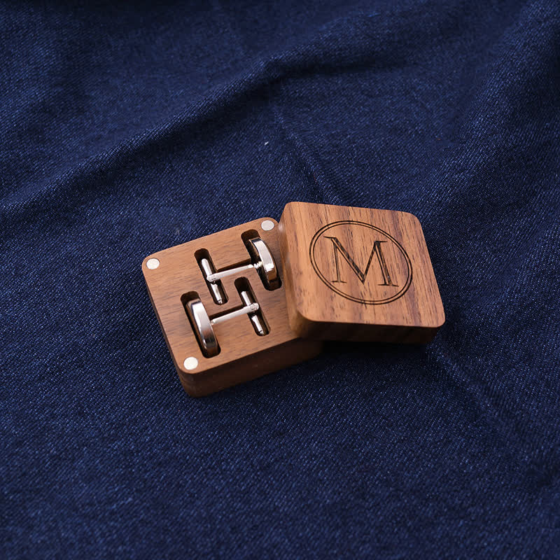 Men's Custom Letter Engrave Box Wooden Cufflinks - Image 8