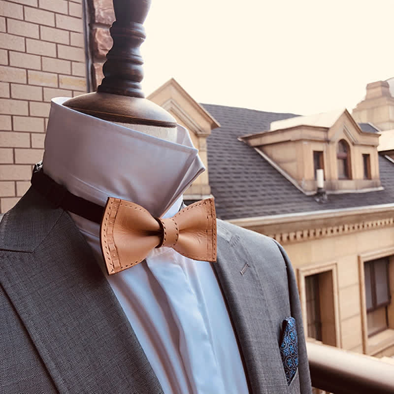 Men's Personalized Plant Tanned Leather Bow Tie - Image 2