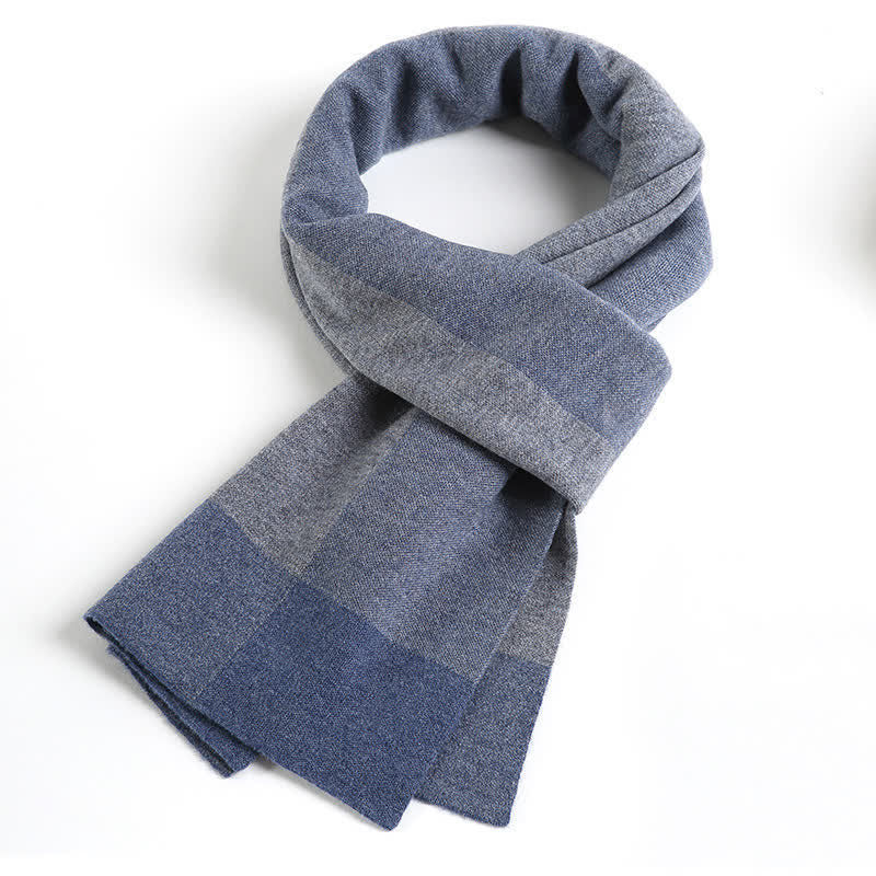 Men's Plaid Checked Contrast Color Block Wool Scarf - Image 9