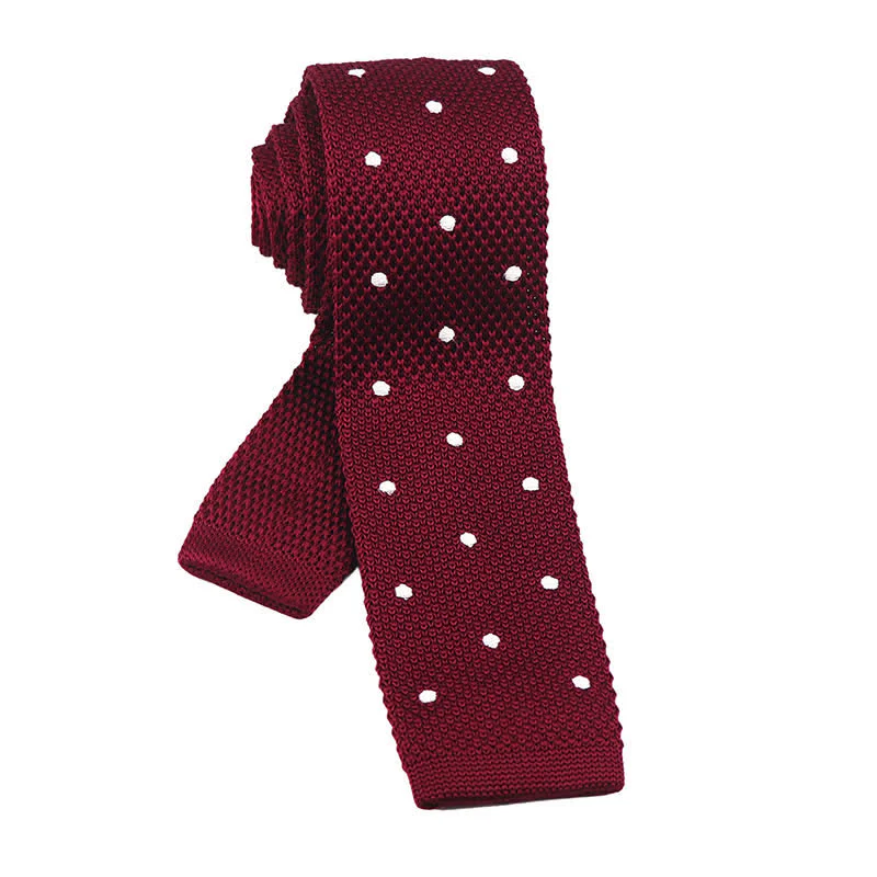 Men's White Polka Dot Knitted Necktie - Image 7
