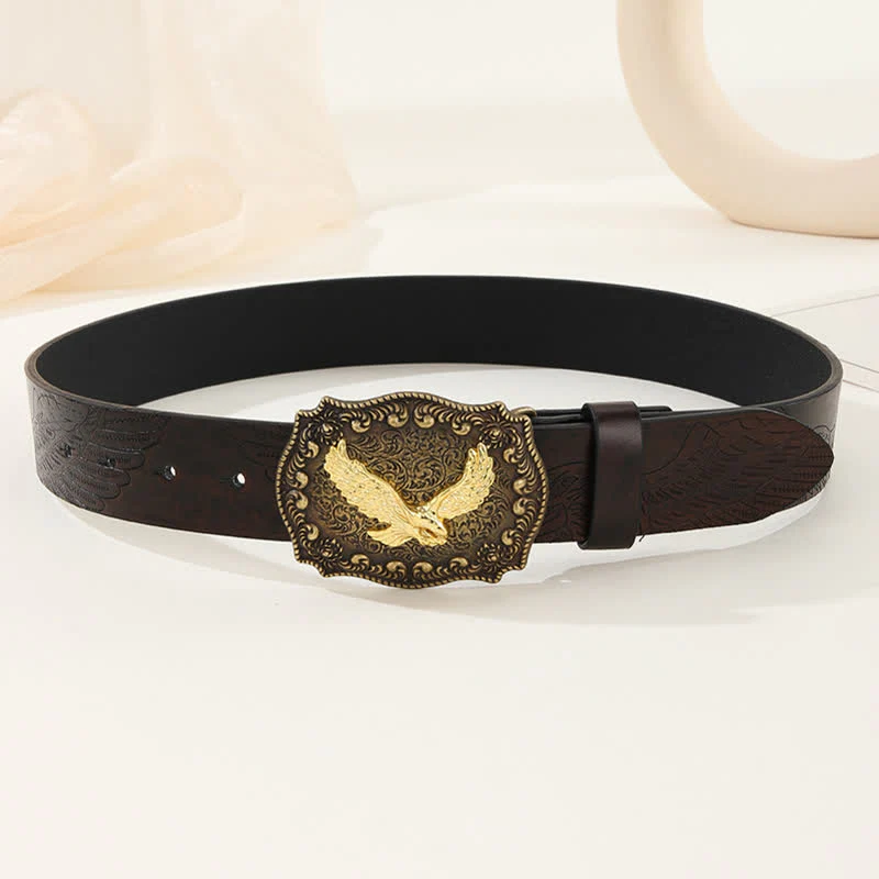 Men's Powerful Golden Eagle Engraved Buckle Leather Belt - Image 4