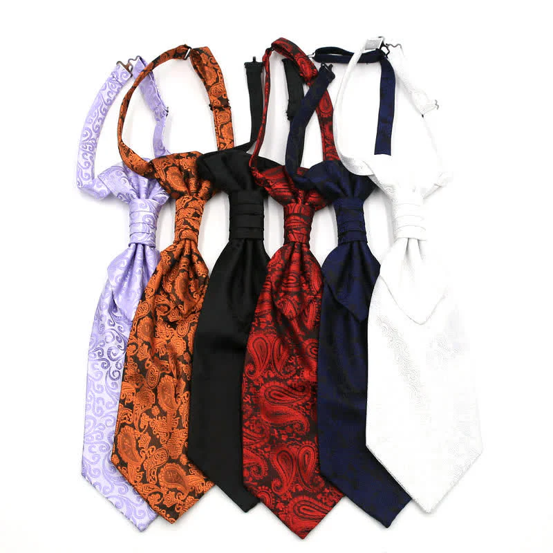Men's Pre-Tied Ruche Cravat Luxury Paisley Tuxedo Ascot Necktie - Image 3