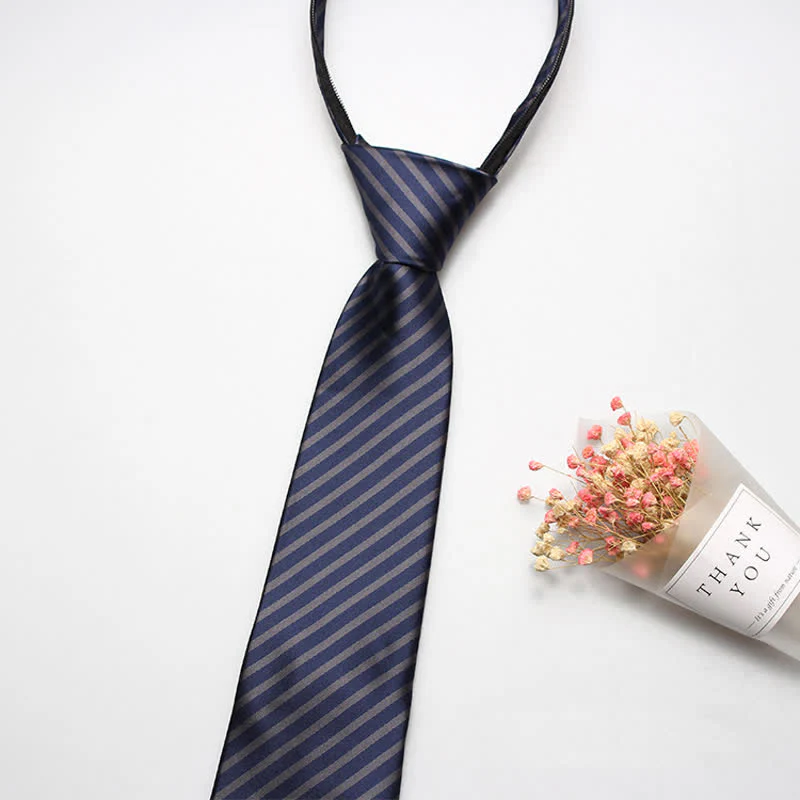 Men's Preppy Zipper Tie Striped Necktie - Image 3