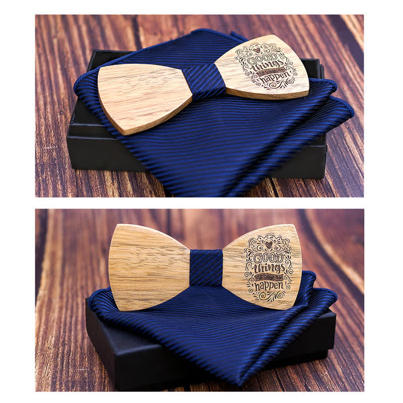 2Pcs Men's Proverbs Wooden Bow Tie Set - Image 4