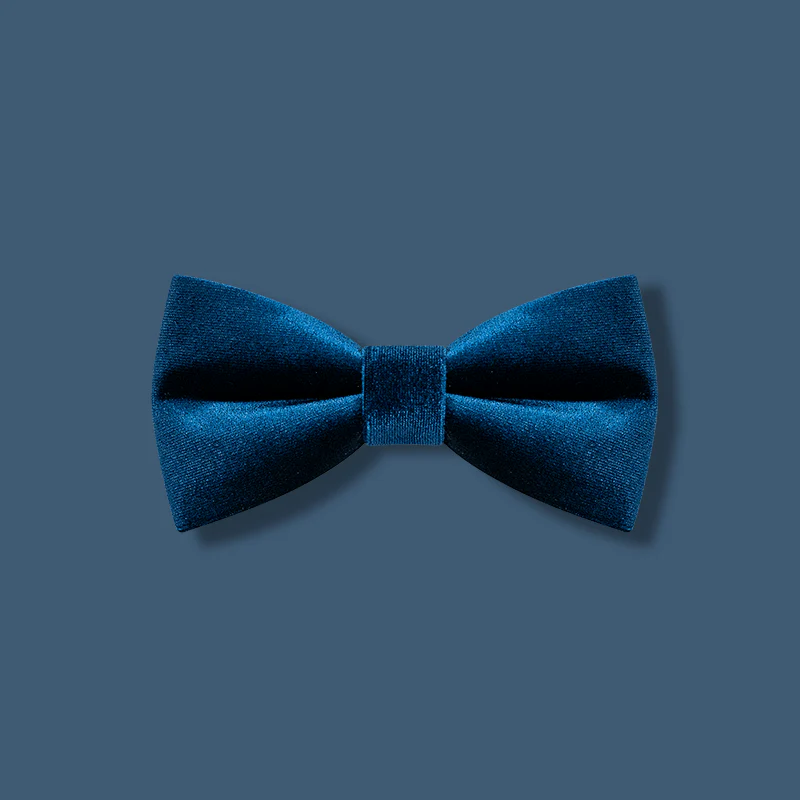 Men's Prussian Blue Solid Color Velvet Bow Tie - Image 2