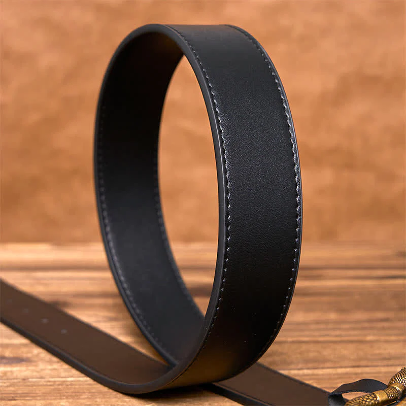 Men's Punk Bronze Serpent Buckle Streetwear Leather Belt - Image 6