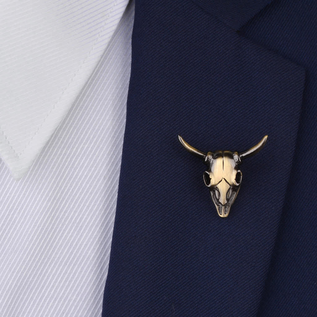 Men's Punk Charm Bull Head Brooch Pin - Image 3
