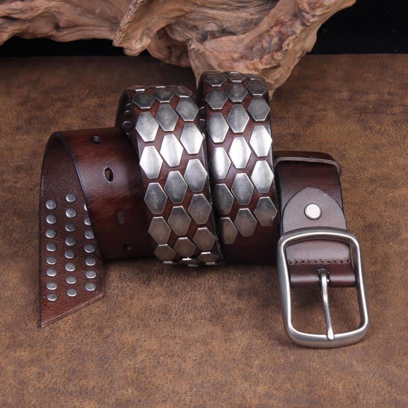 Men's Punk Fish Scale Flakes Rivets Leather Belt - Image 2