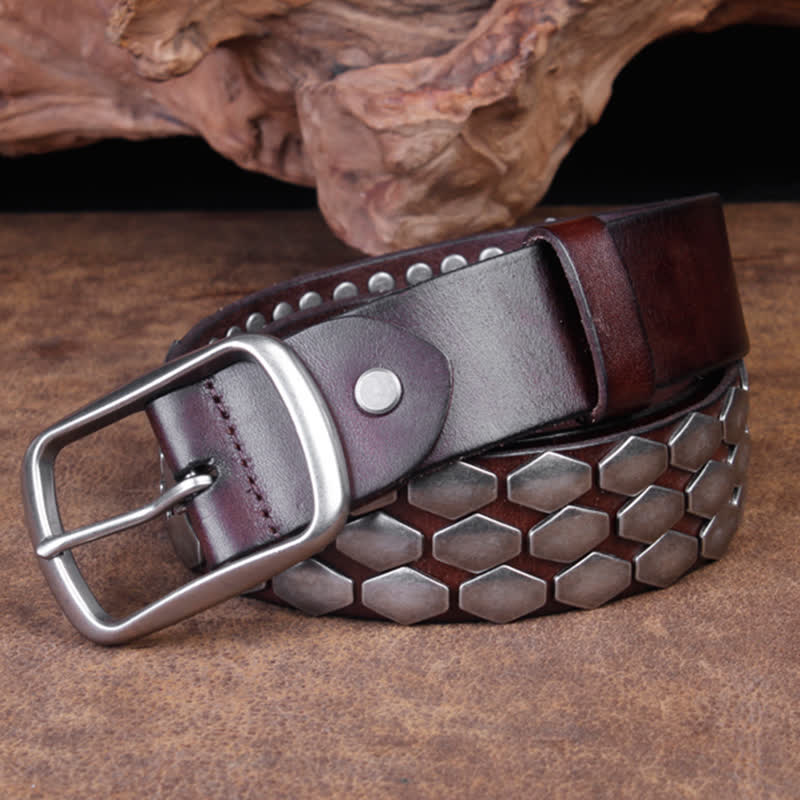 Men's Punk Fish Scale Flakes Rivets Leather Belt - Image 4
