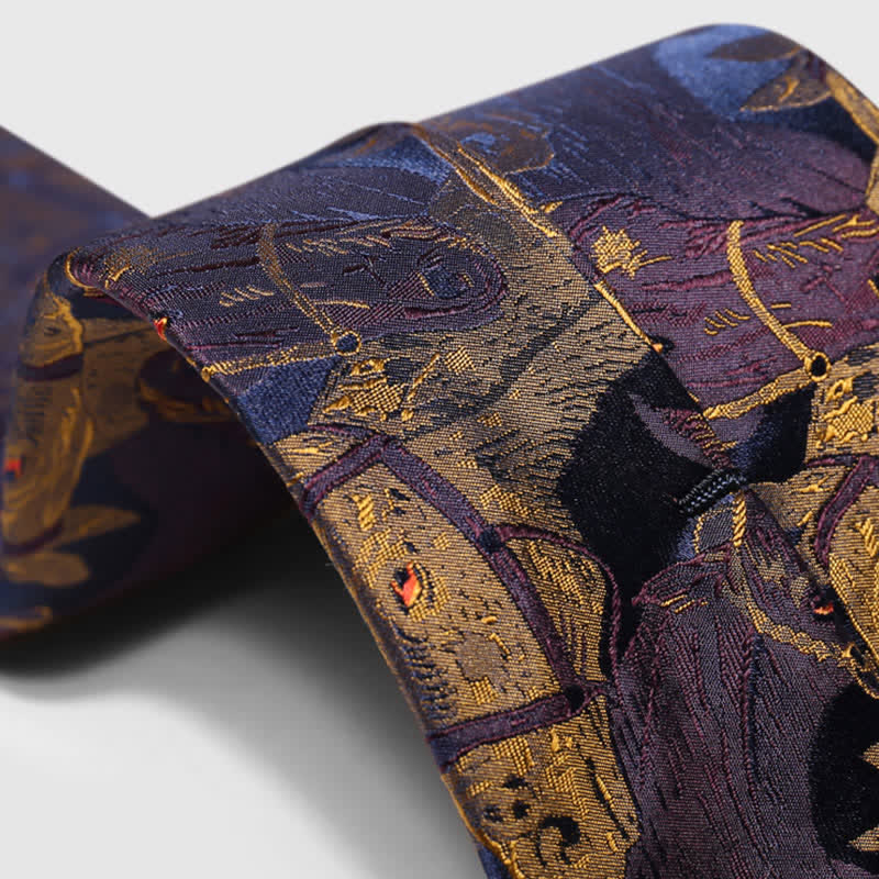 Men's Purple & Goldenrod Horse Jacquard Necktie - Image 6