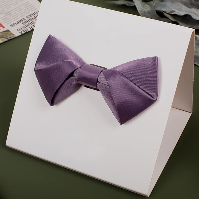 Men's Purple Mercerized Solid Color Bow Tie - Image 16