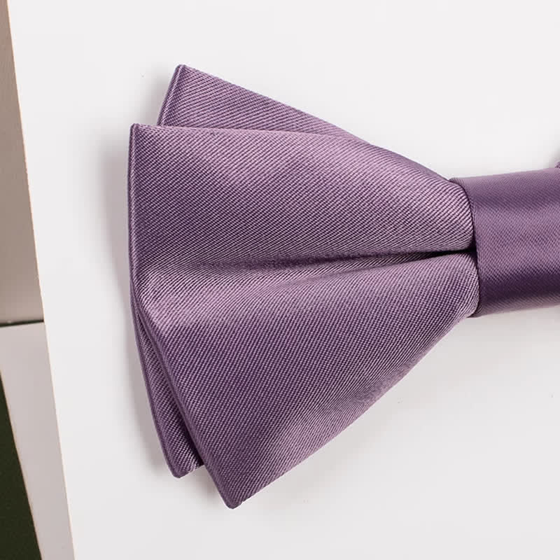 Men's Purple Mercerized Solid Color Bow Tie - Image 22