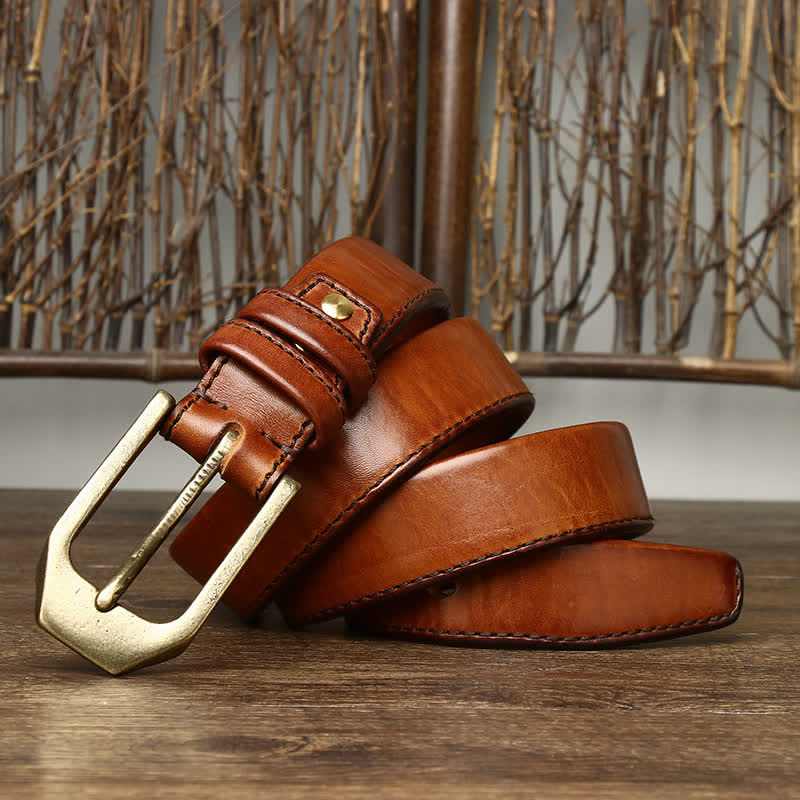 Men's Rectangular Buckle Glossy Leather Belt - Image 4