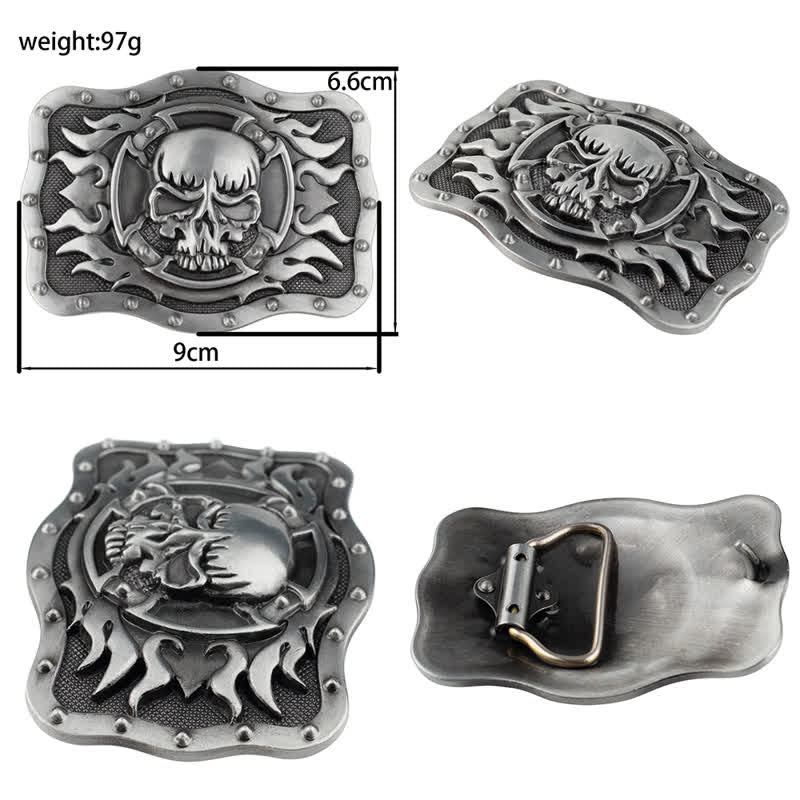 Men's Rectangular Flame Skull Leather Belt - Image 3