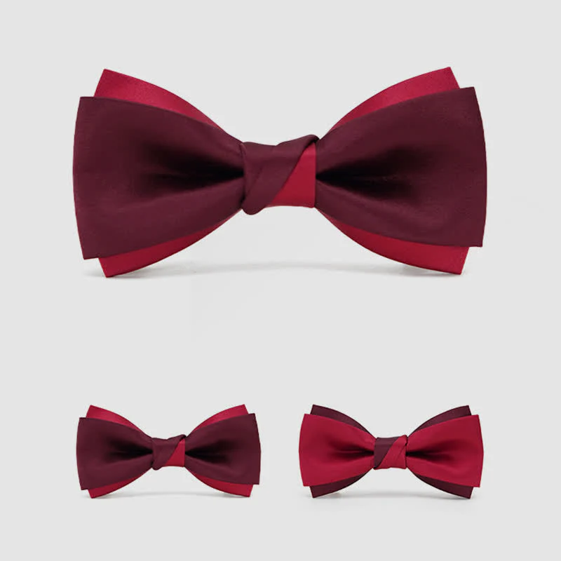 Men's Red Double Layered Formal Tuxedo Bow Tie - Image 3