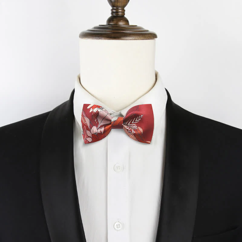 Men's Red Flower Printed Wedding Bow Tie - Image 2