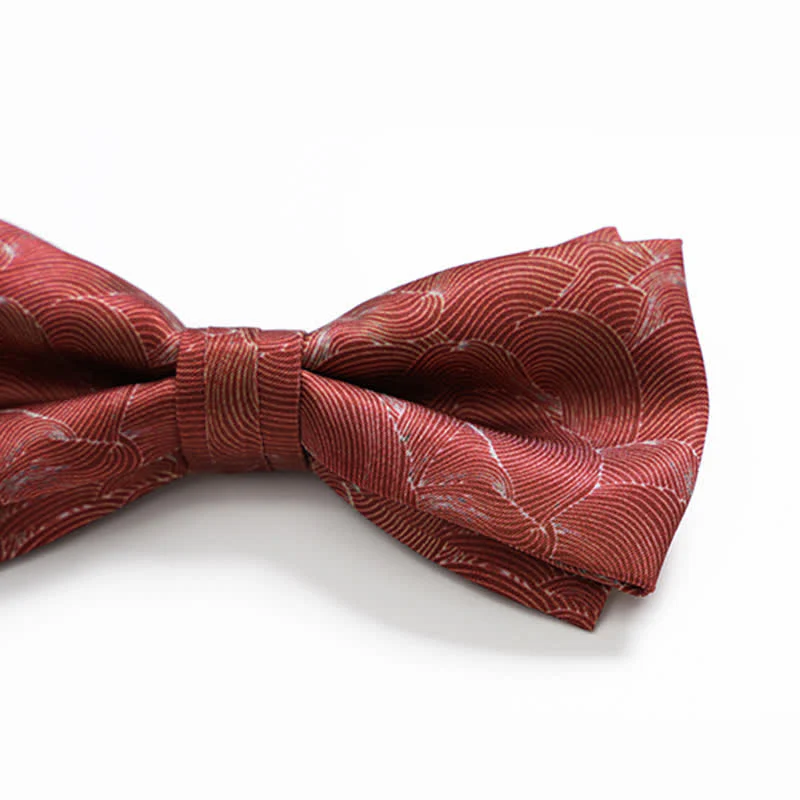 Men's Red Wave Printed Formal Wedding Bow Tie - Image 3