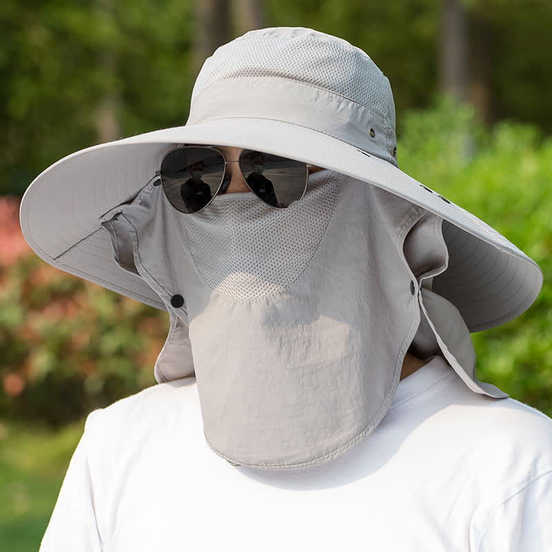 Men's Removable Neck Cover Foldable Big Brim Bucket Hat - Image 7