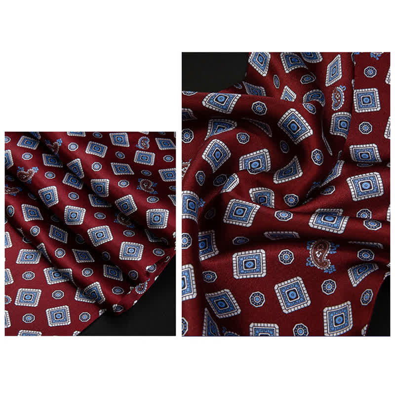 Men's Repeating Square Paisley Pattern Thin Long Pure Silk Scarf - Image 8