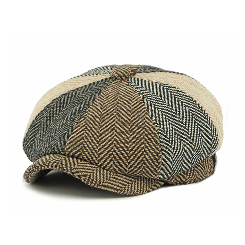 Men's Retro British Style Color Blocked Beret Hat - Image 3