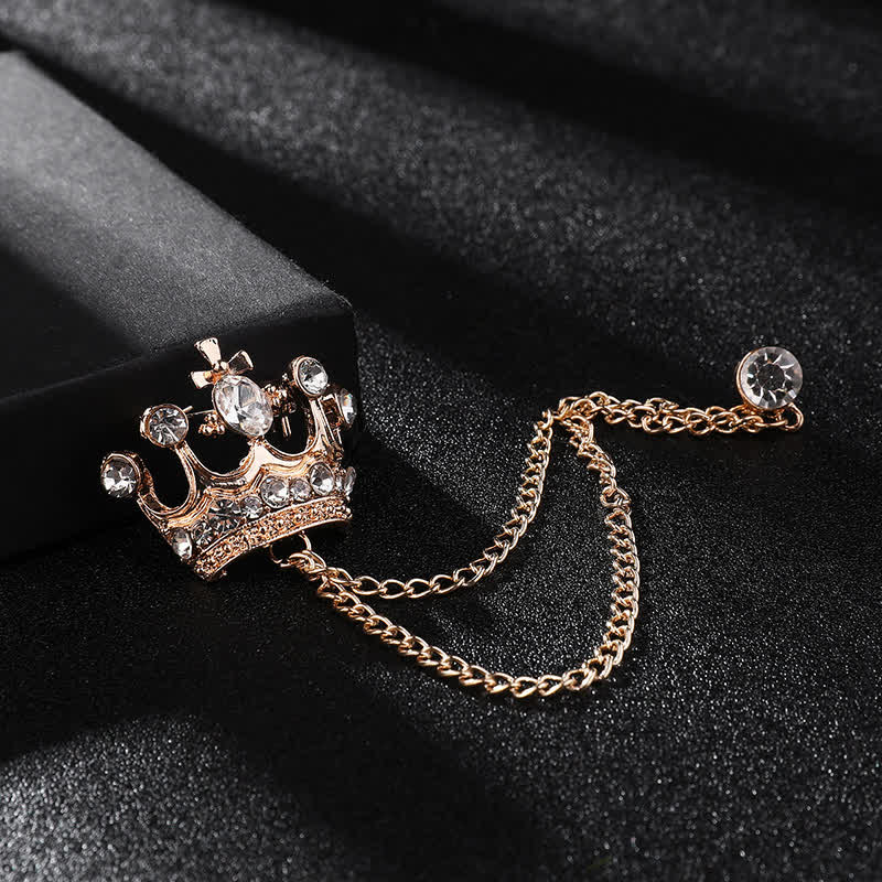 Men's Retro Crown Chain Rhinestones Brooch - Image 5
