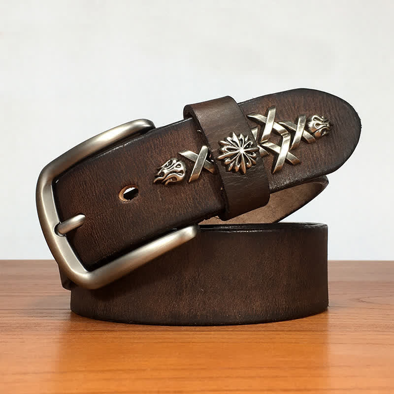 Men's Retro Decorative Carving Rivet Leather Belt - Image 11