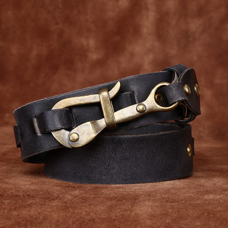 Men's Retro Distressed Hook Buckle Cavalry Leather Belt - Image 6