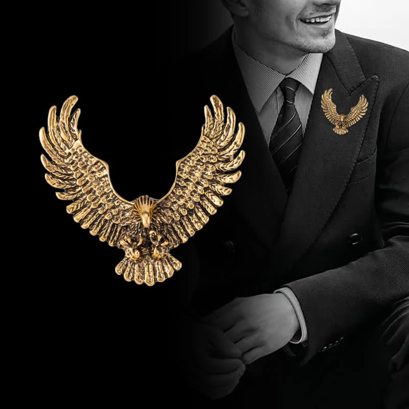 Men's Retro Eagle Spreading Wings Brooch - Image 2