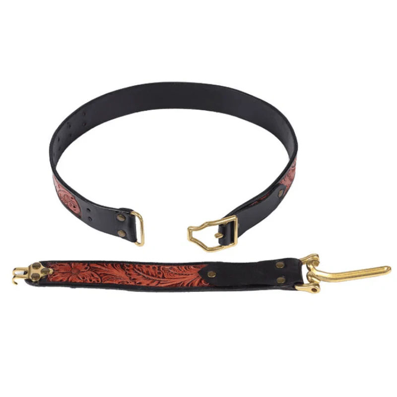 Men's Retro Knight Golden Buckle Carved Leather Belt - Image 3