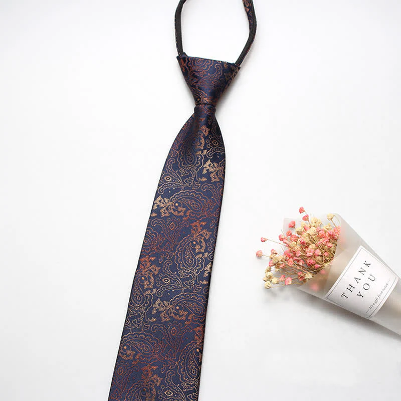 Men's Retro Paisley Flower Zipper Tie Necktie - Image 4