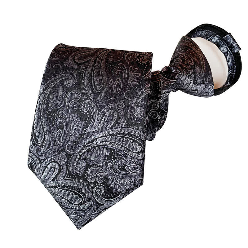 Men's Retro Paisley Zipper Tie Floral Necktie - Image 6
