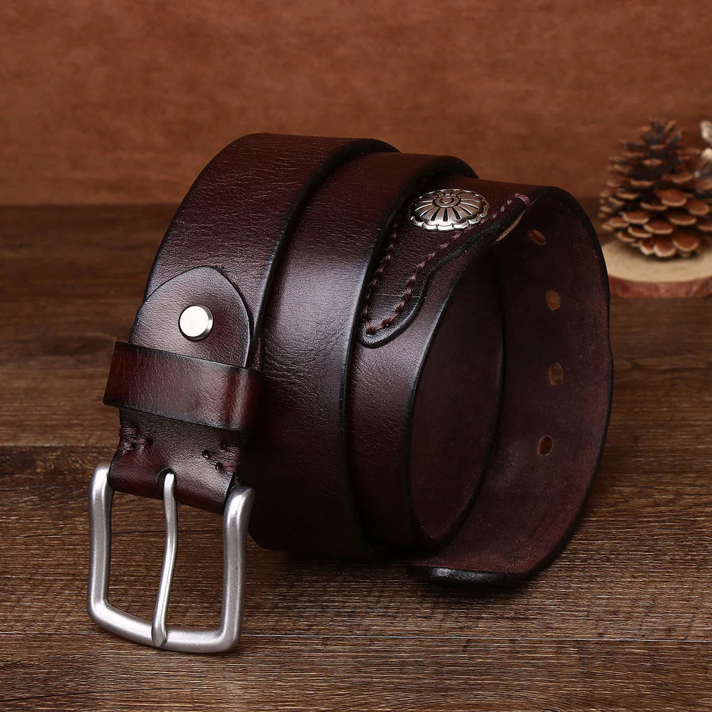 Men's Retro Silver Pin Buckle Leather Belt